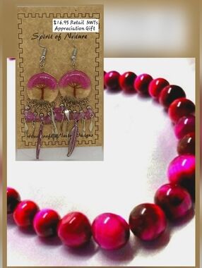 Pink Tigers Eye Necklace w/ Matching Appreciation Earring Gift